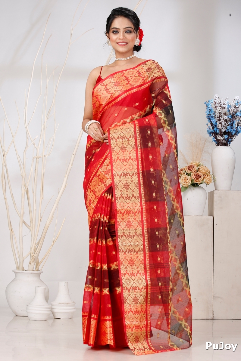 Red Pure Cotton SonaJhuri Desiging Tant Saree (113)