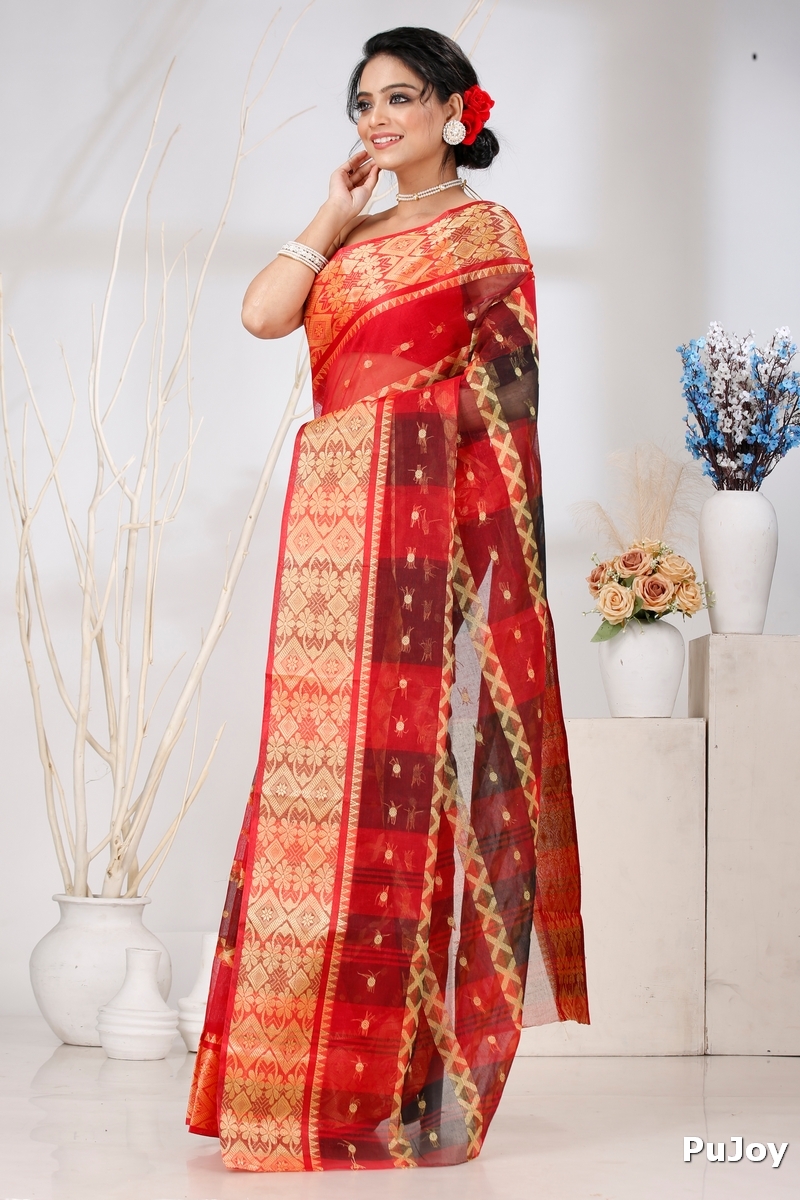Red Pure Cotton SonaJhuri Desiging Tant Saree (113)