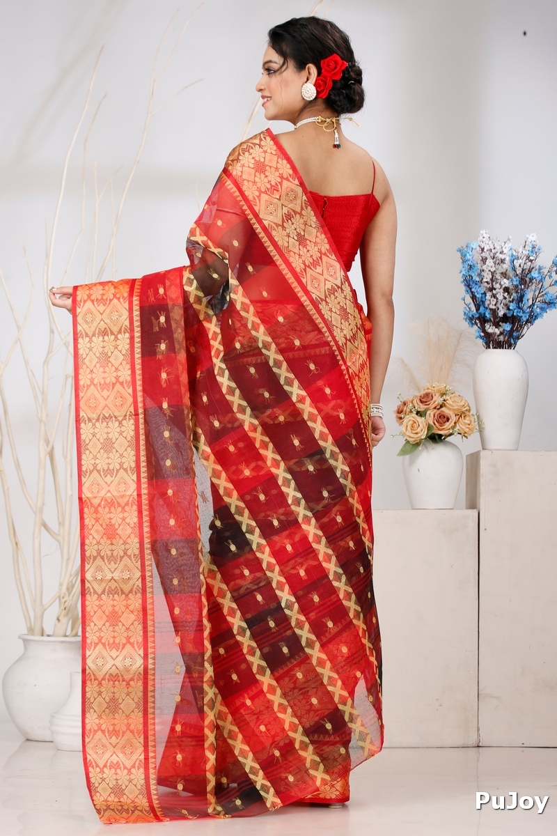 Red Pure Cotton SonaJhuri Desiging Tant Saree (113)