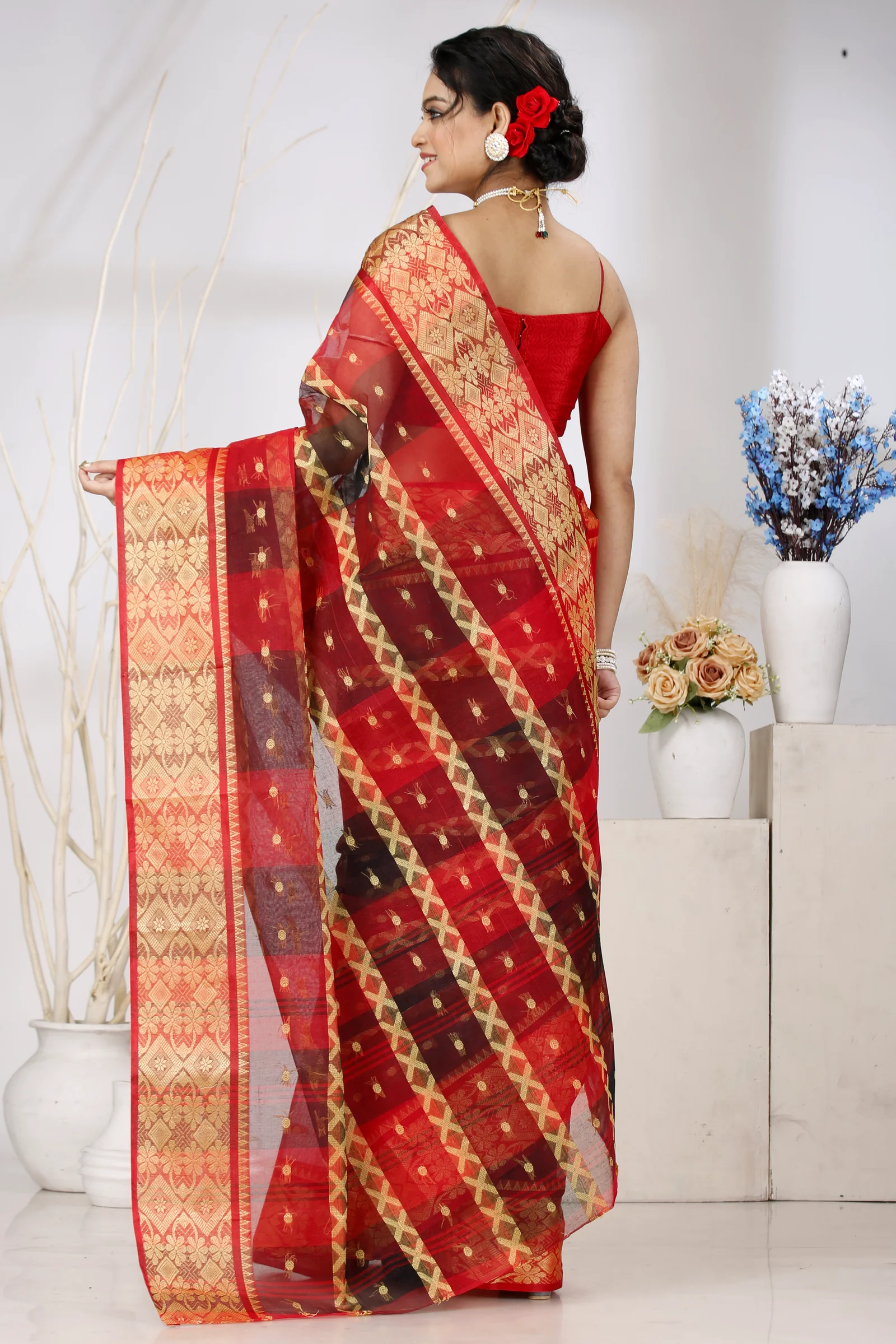 Red Pure Cotton SonaJhuri Desiging Tant Saree (113)
