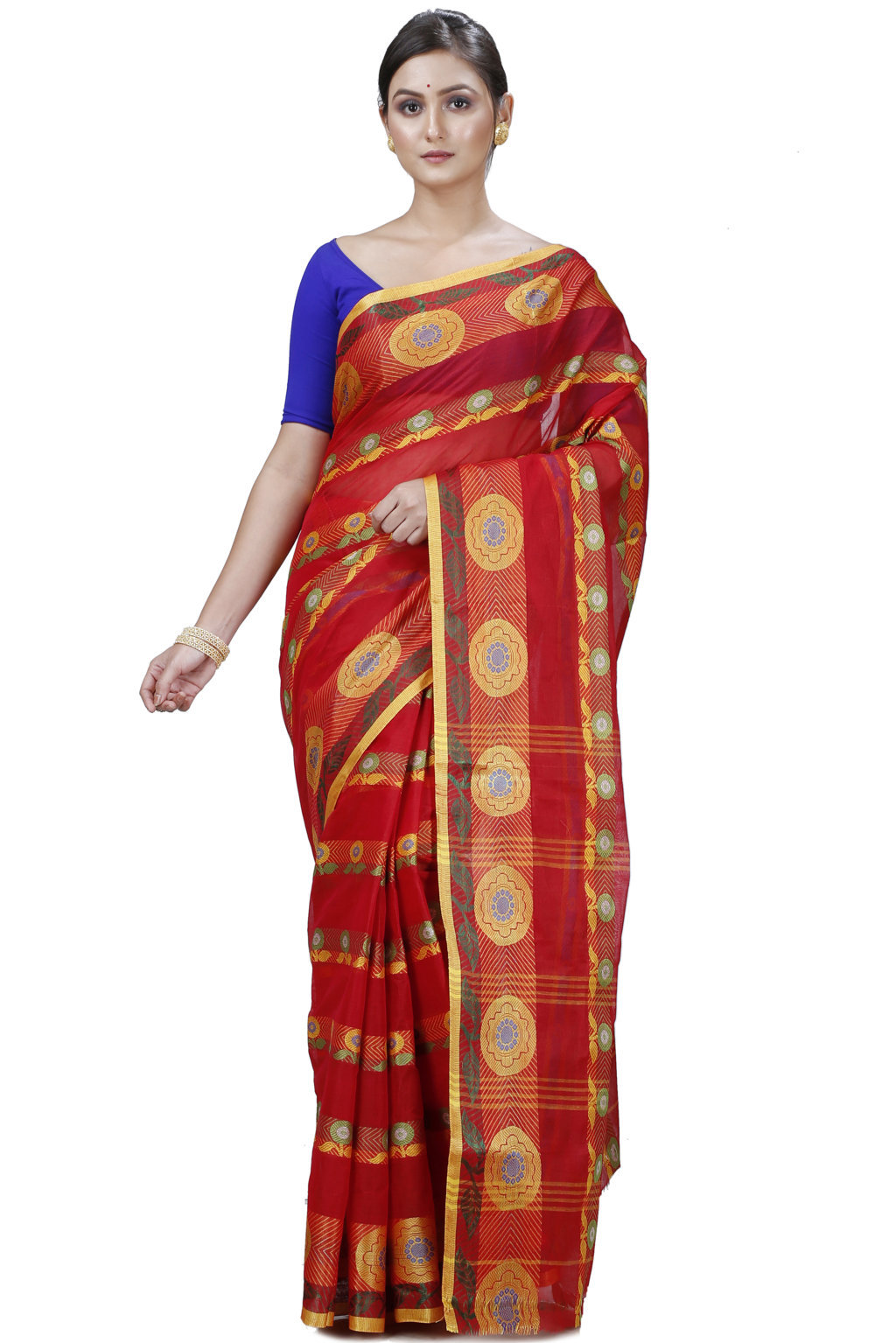 Red Pure Cotton Uttara Tant Saree (1131)