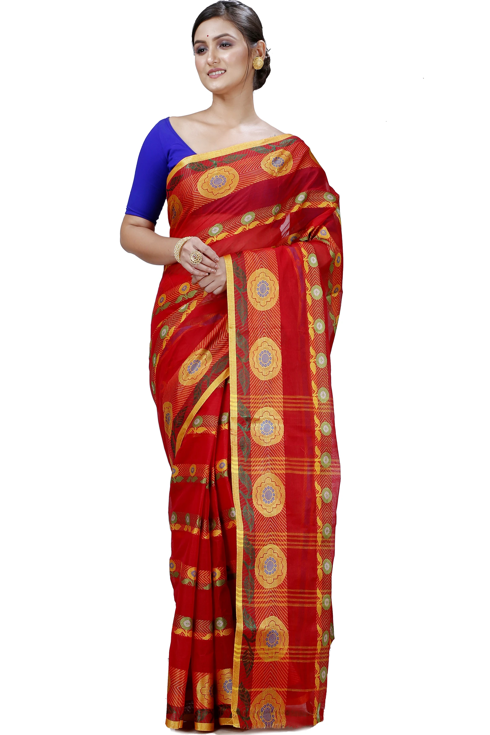 Red Pure Cotton Uttara Tant Saree (1131)