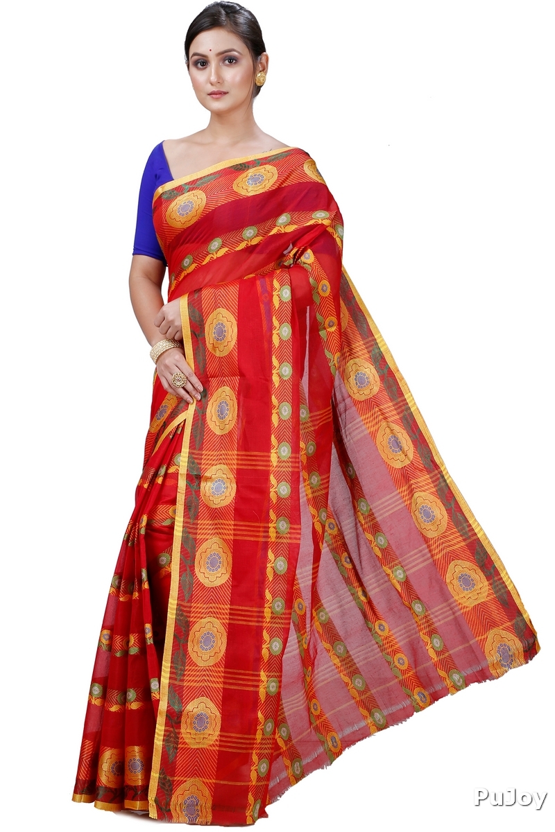 Red Pure Cotton Uttara Tant Saree (1131)