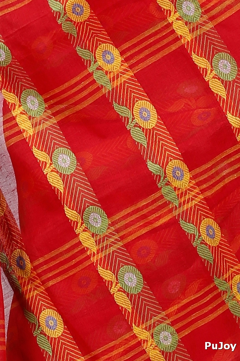 Red Pure Cotton Uttara Tant Saree (1131)