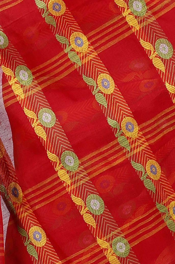 Red Pure Cotton Uttara Tant Saree (1131)