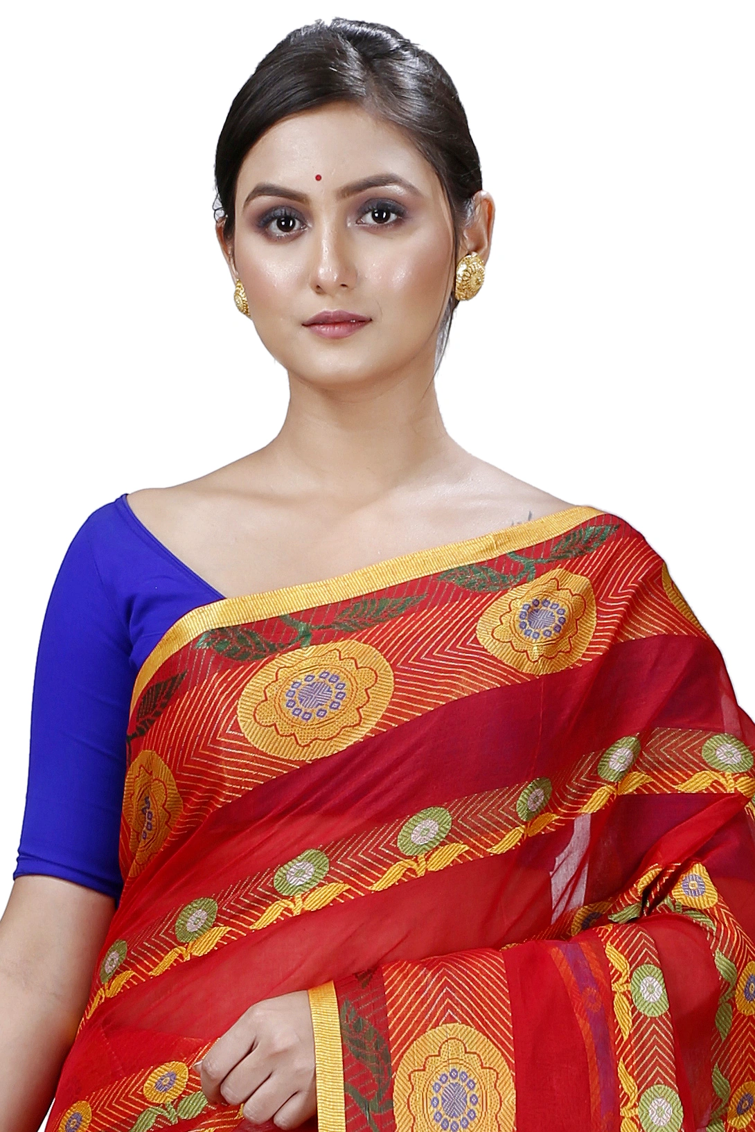Red Pure Cotton Uttara Tant Saree (1131)