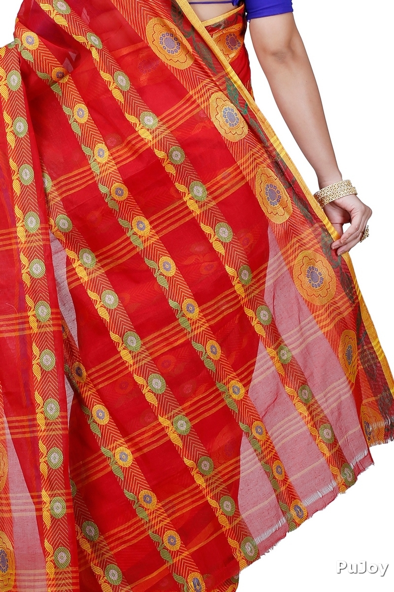 Red Pure Cotton Uttara Tant Saree (1131)