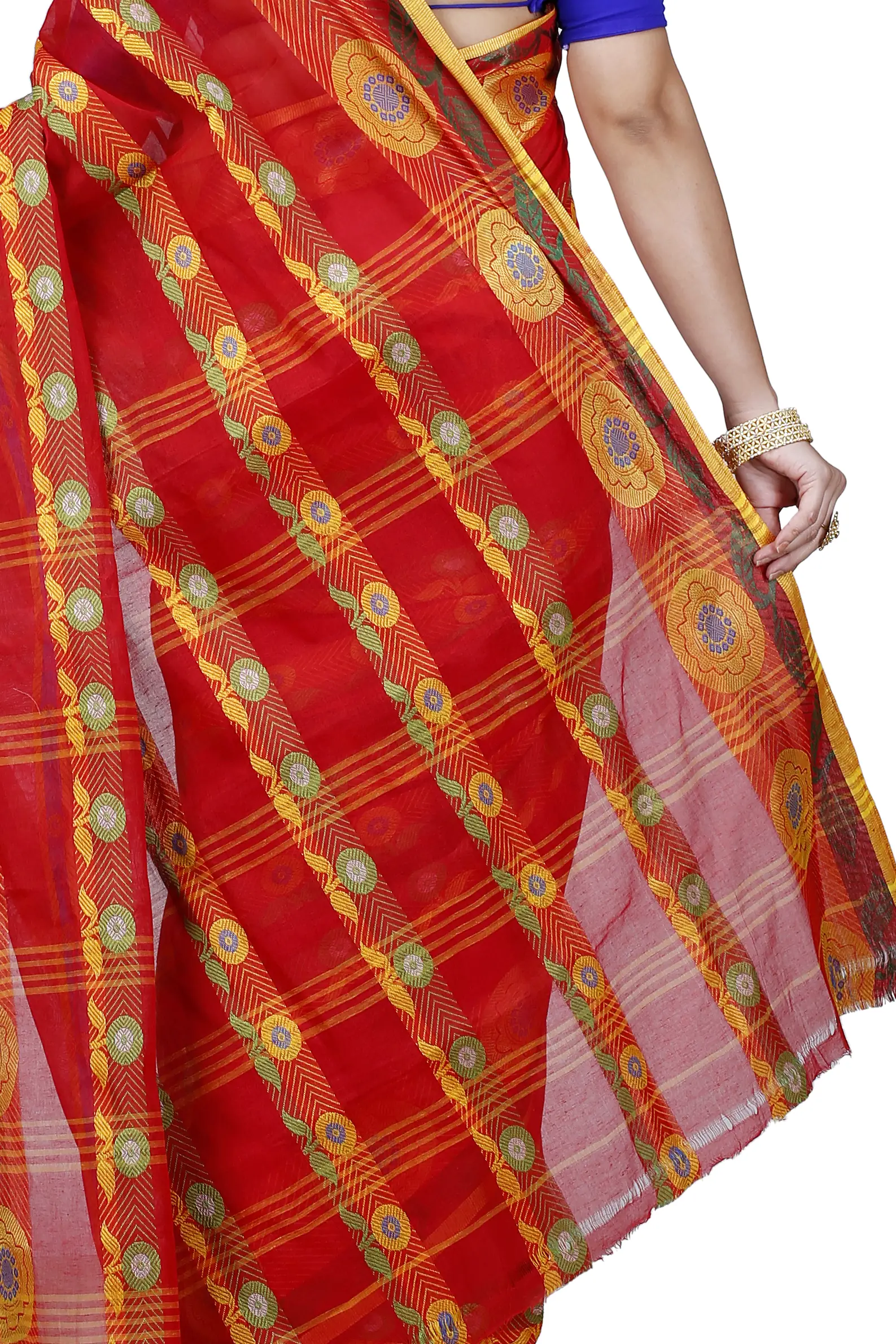 Red Pure Cotton Uttara Tant Saree (1131)