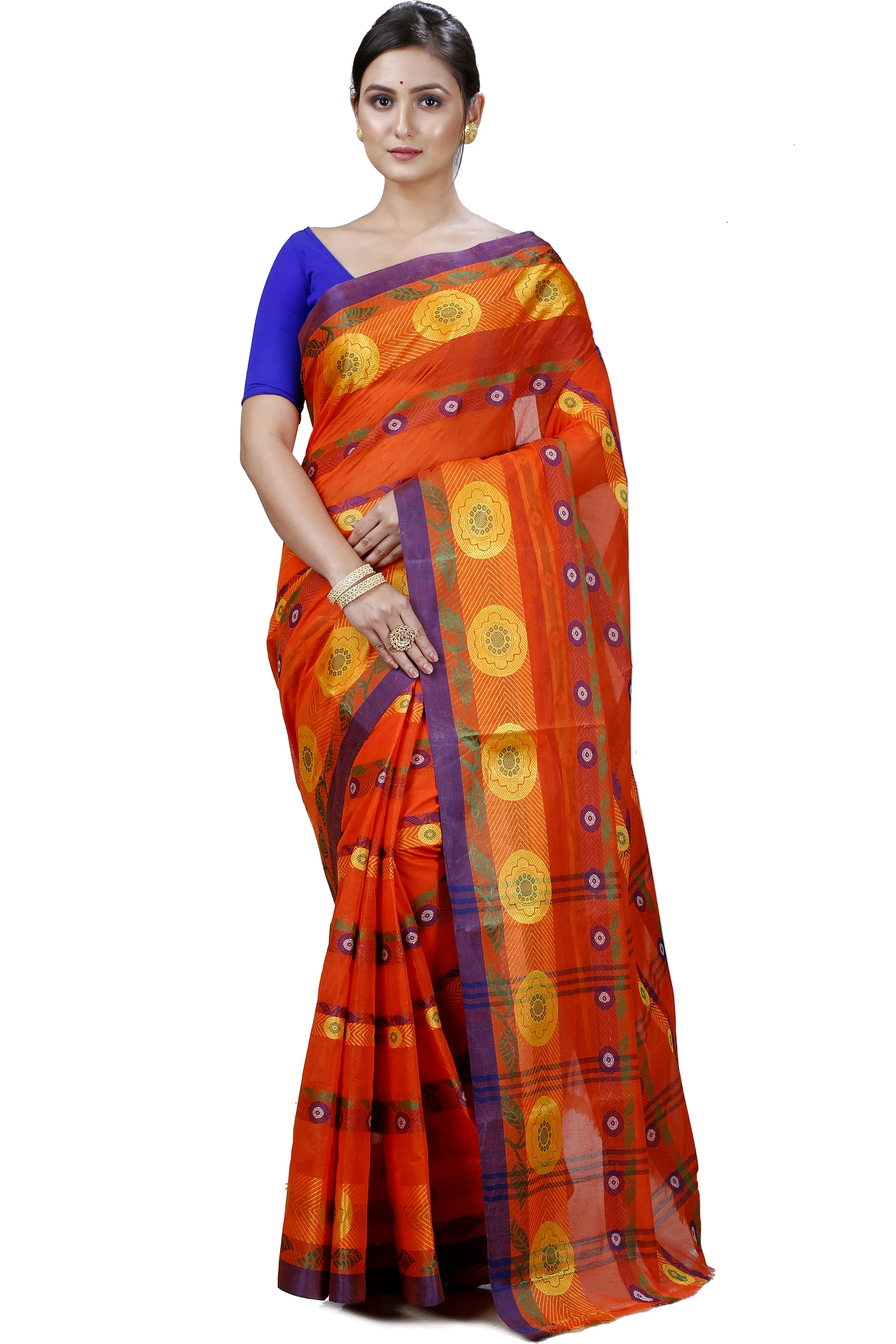 Orange Pure Cotton Uttara Tant Saree (1133)