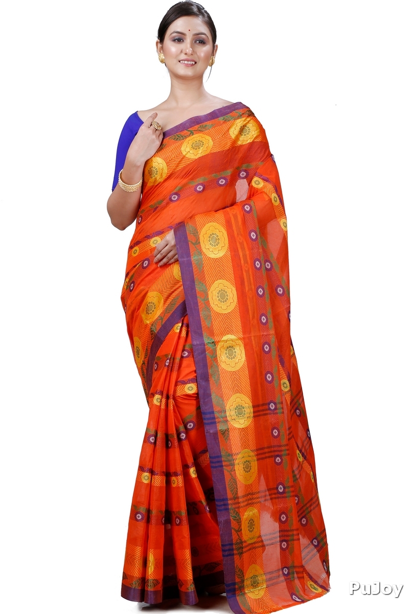 Orange Pure Cotton Uttara Tant Saree (1133)