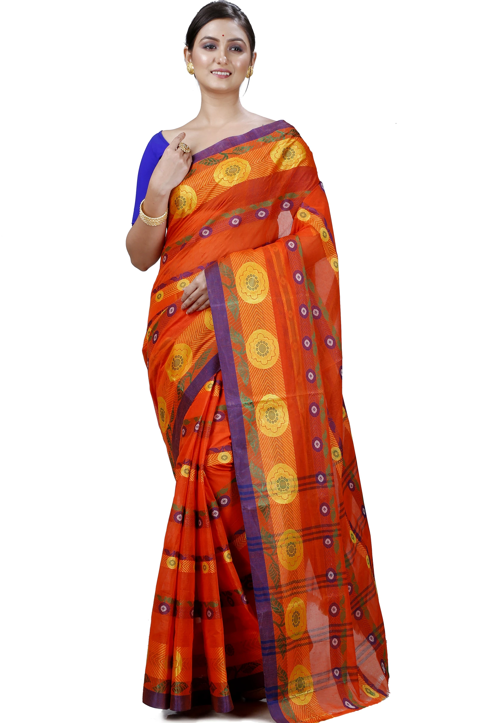 Orange Pure Cotton Uttara Tant Saree (1133)