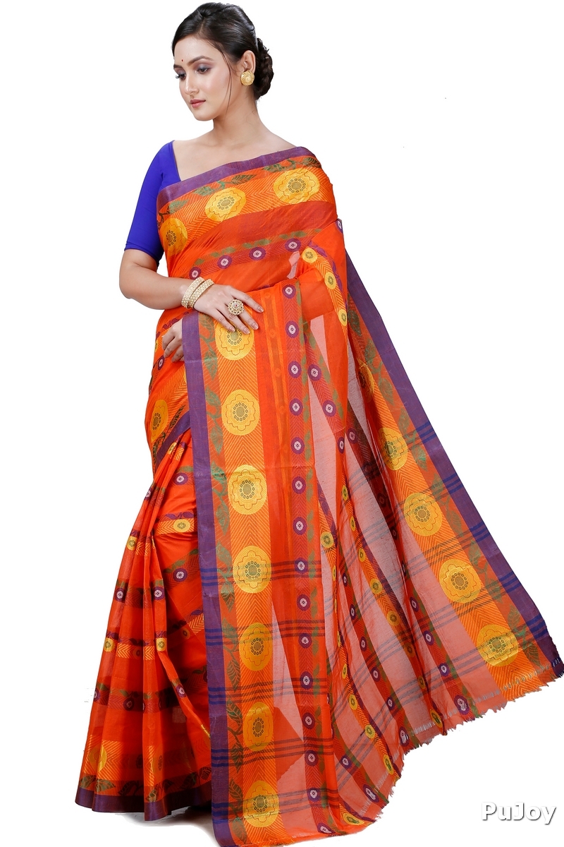 Orange Pure Cotton Uttara Tant Saree (1133)