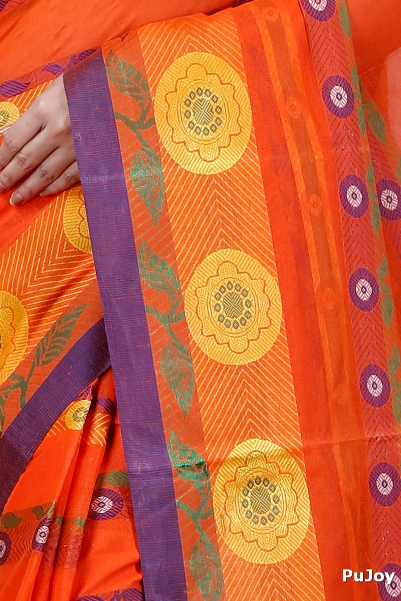 Orange Pure Cotton Uttara Tant Saree (1133)