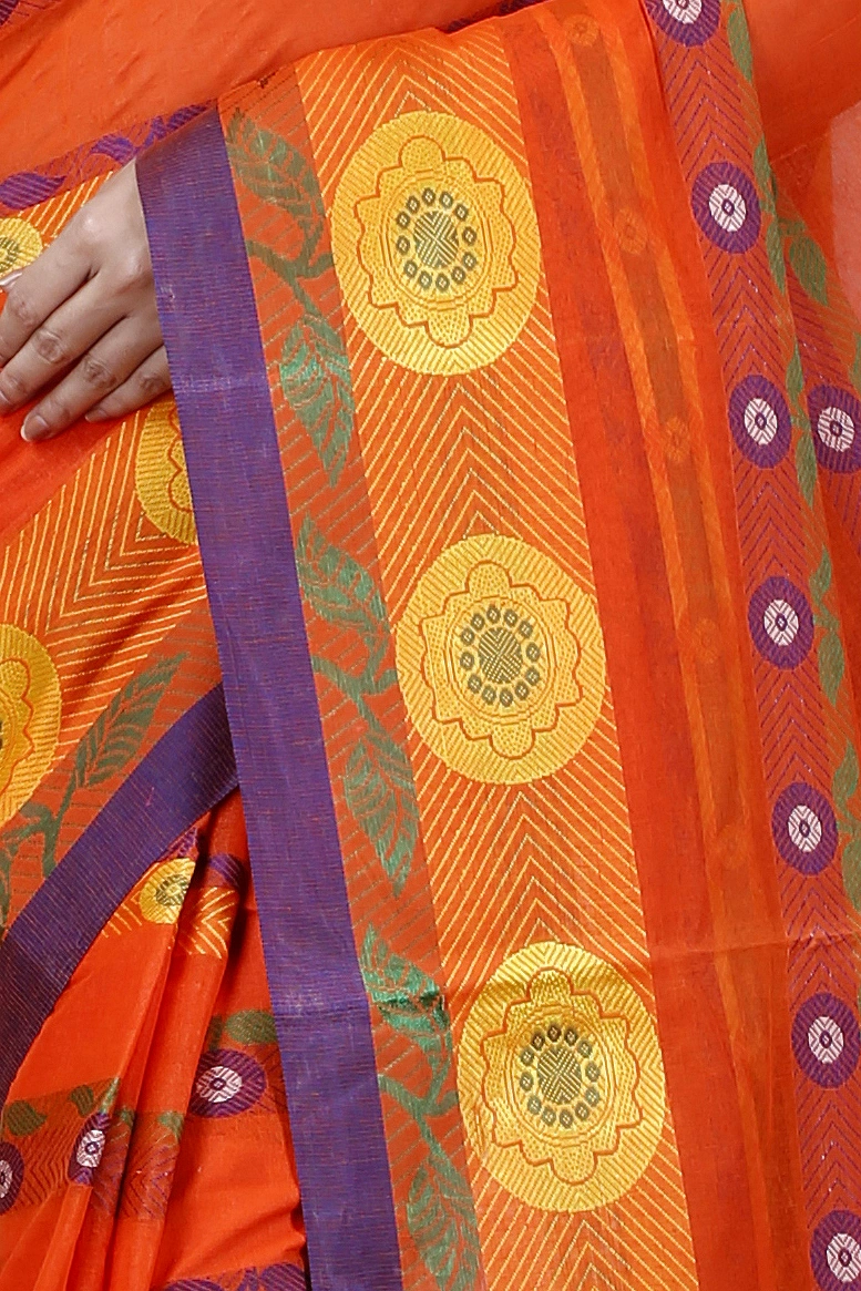 Orange Pure Cotton Uttara Tant Saree (1133)