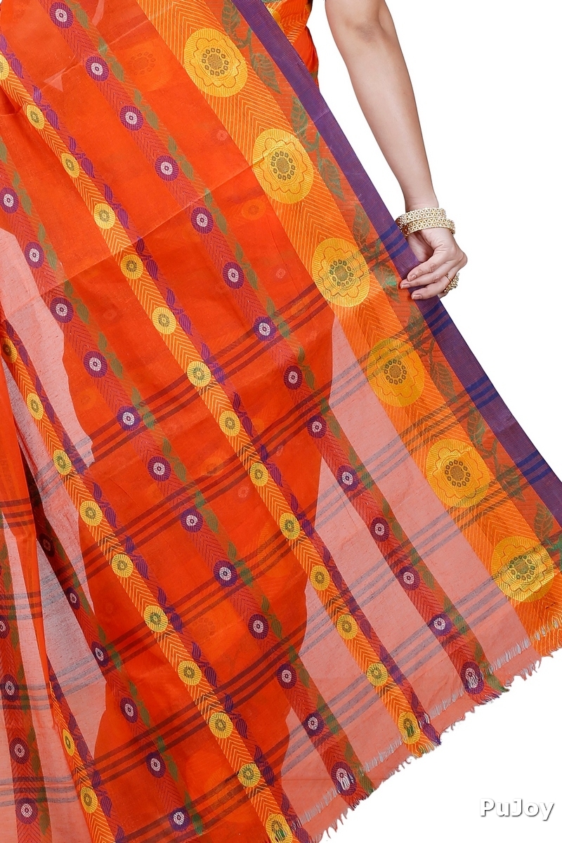 Orange Pure Cotton Uttara Tant Saree (1133)