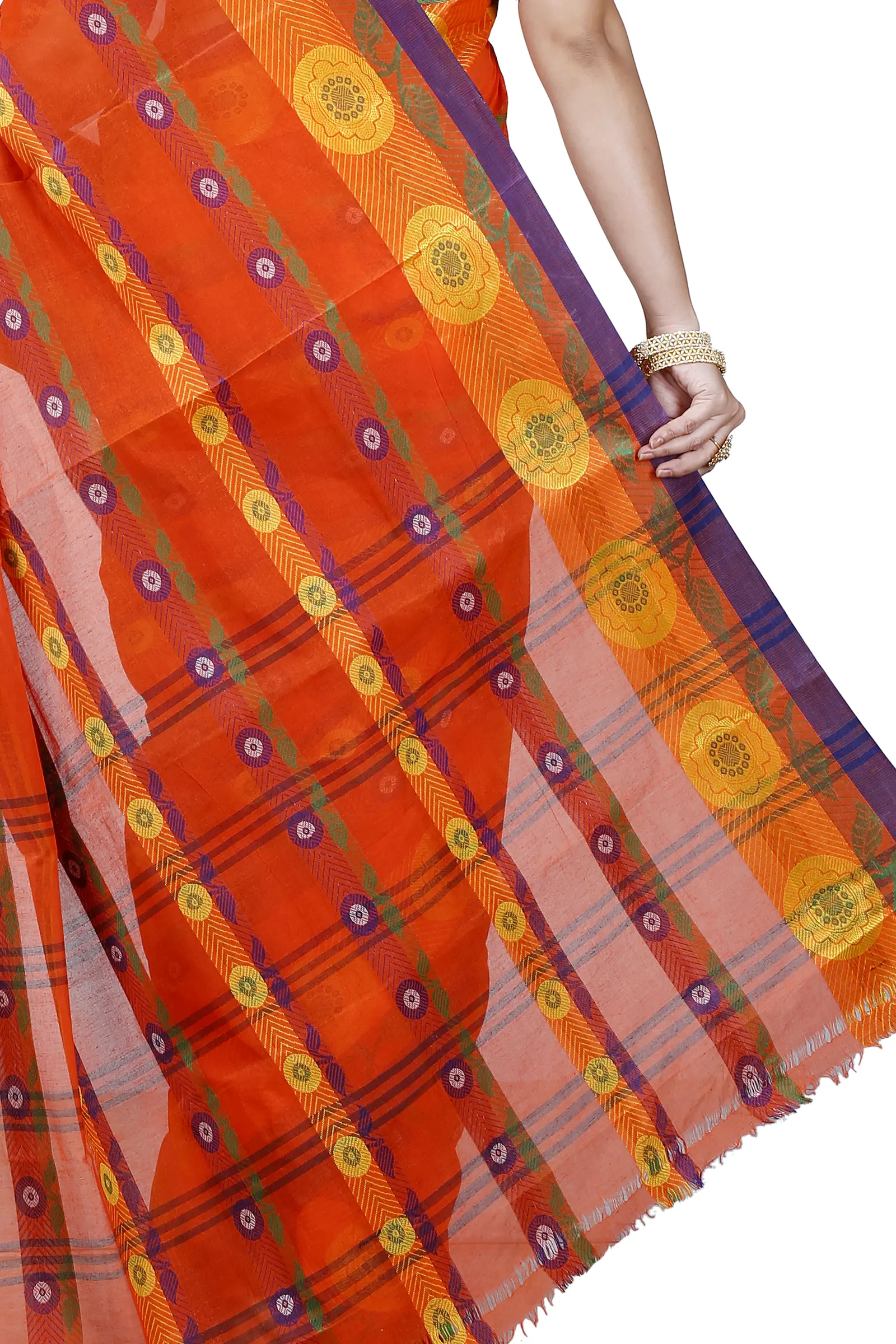 Orange Pure Cotton Uttara Tant Saree (1133)