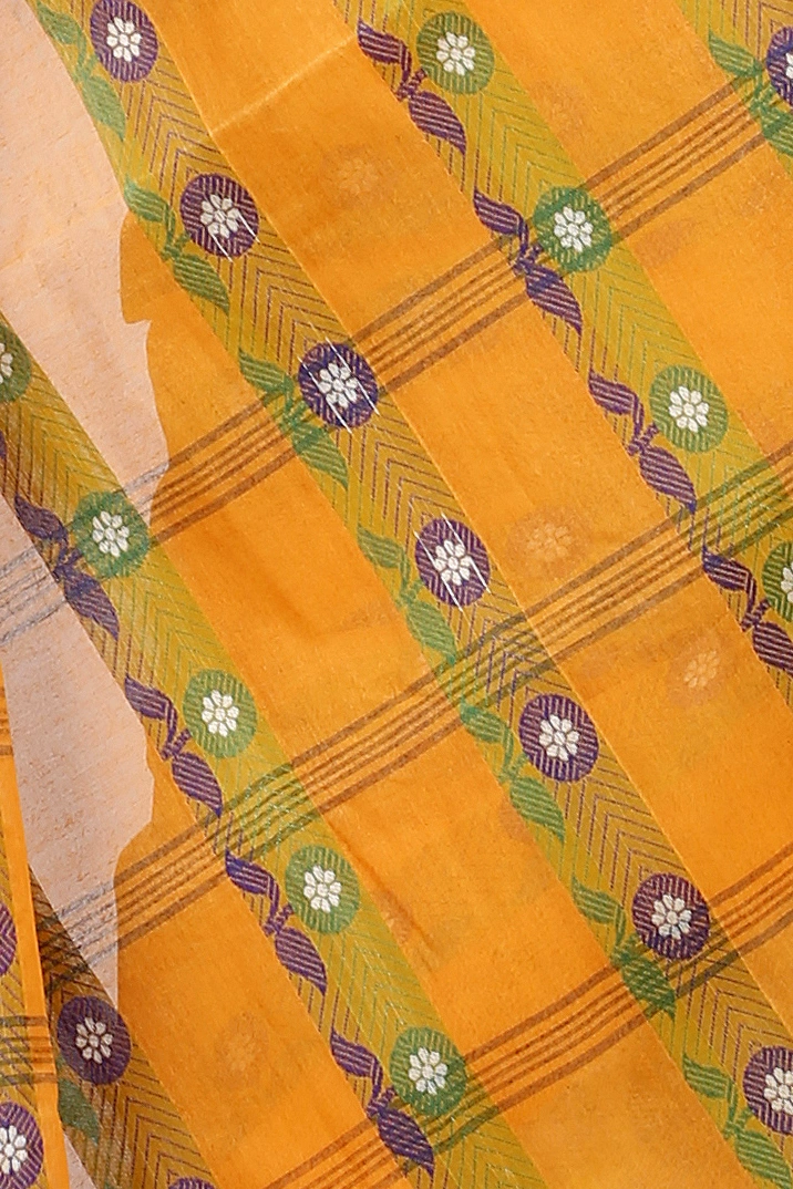Yellow Pure Cotton Uttara Tant Saree (1134)