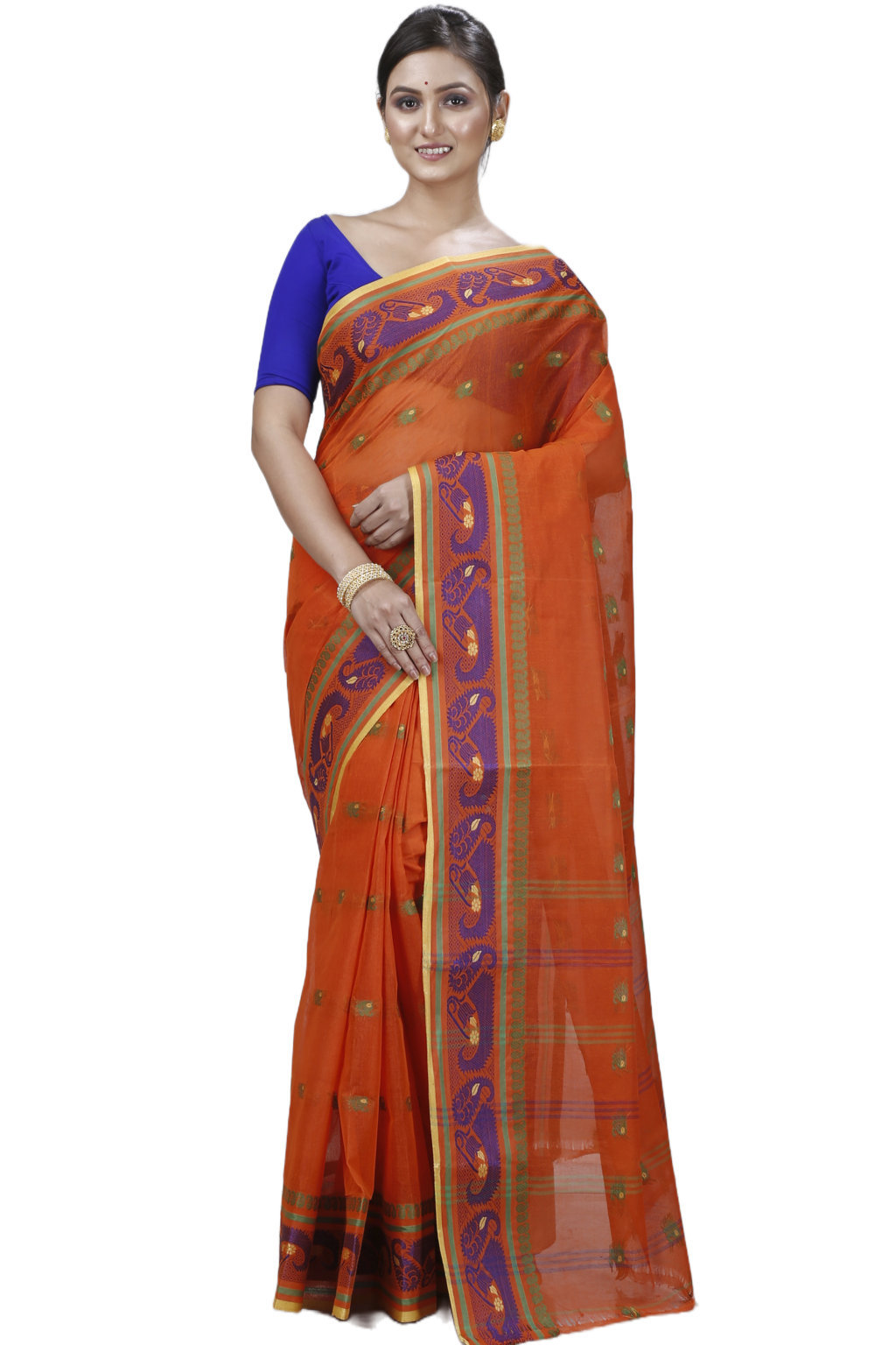Orange Pure Cotton Utkal Tant Saree (1137)