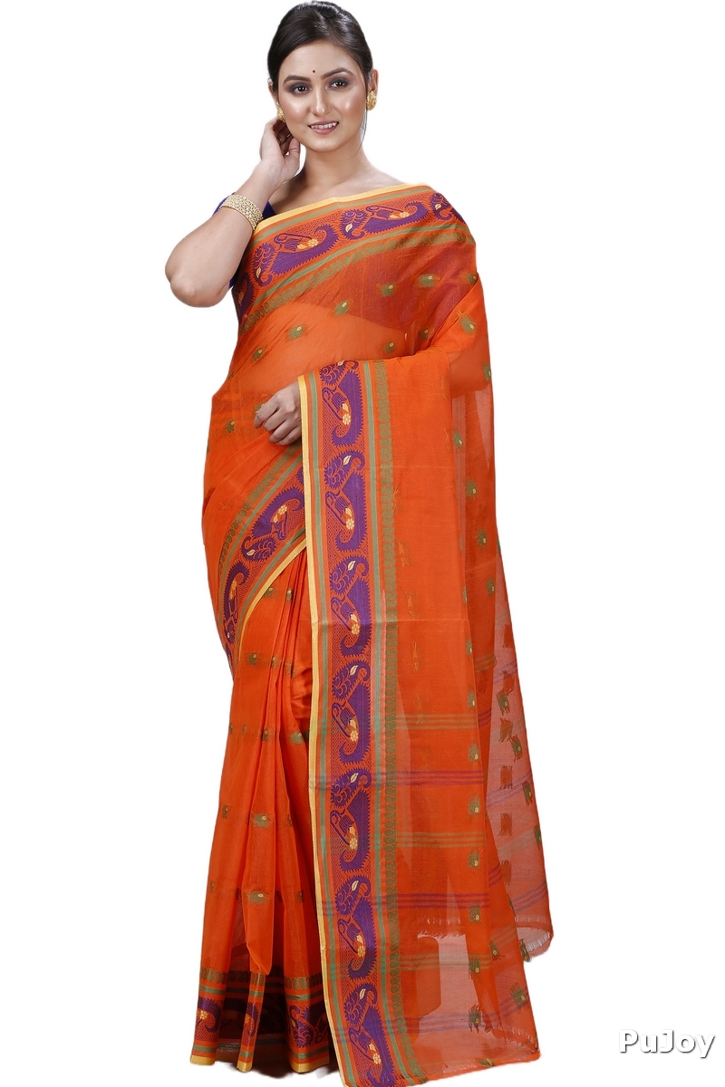 Orange Pure Cotton Utkal Tant Saree (1137)