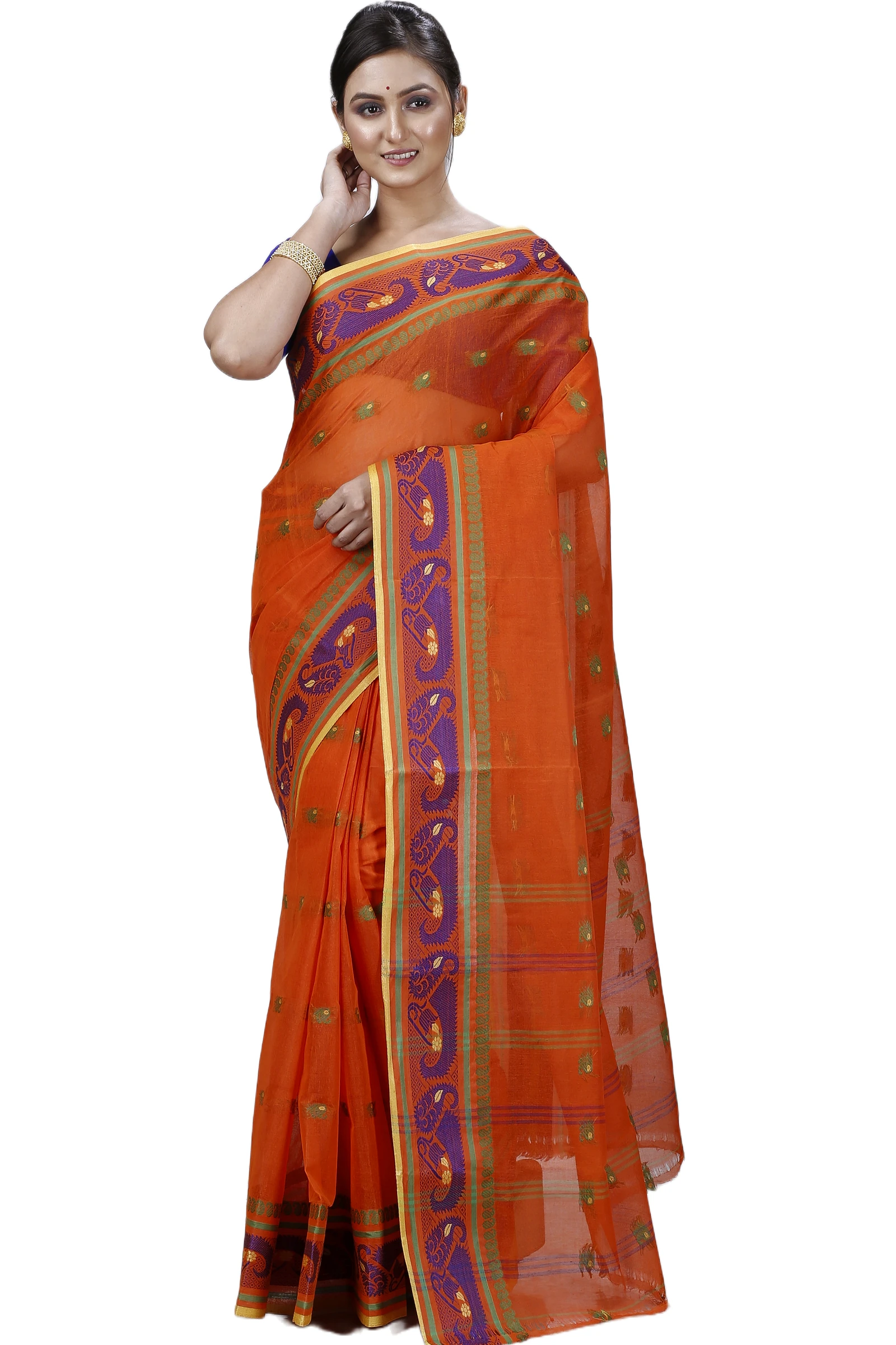 Orange Pure Cotton Utkal Tant Saree (1137)