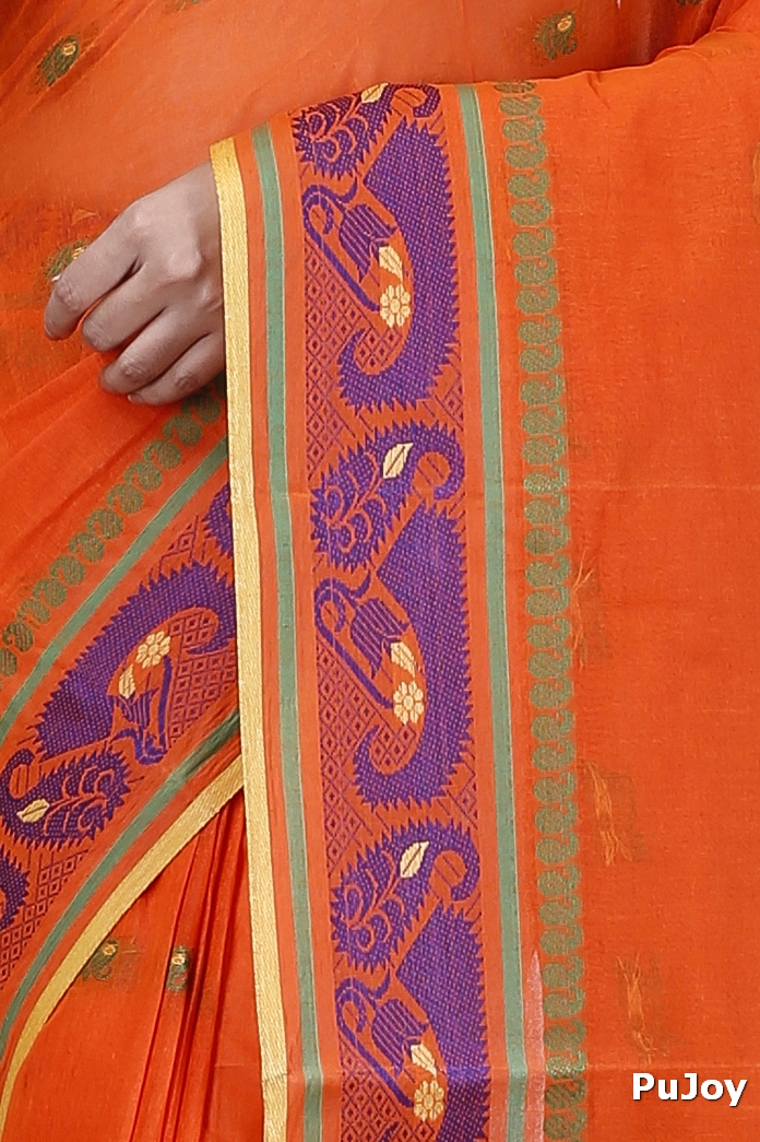 Orange Pure Cotton Utkal Tant Saree (1137)