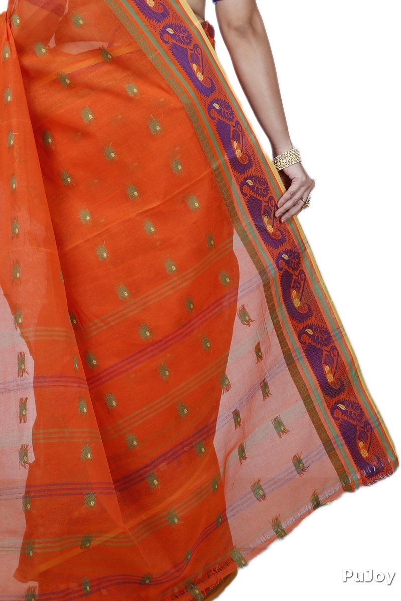 Orange Pure Cotton Utkal Tant Saree (1137)