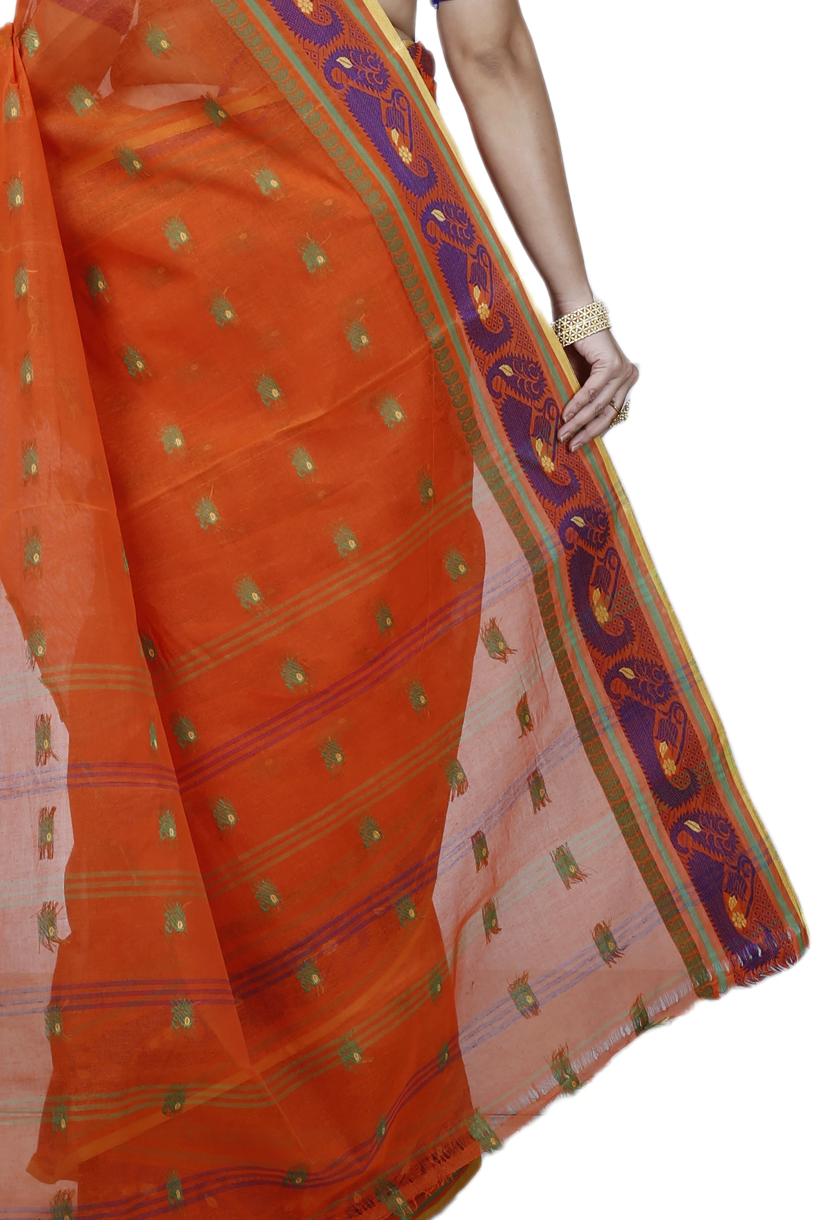 Orange Pure Cotton Utkal Tant Saree (1137)