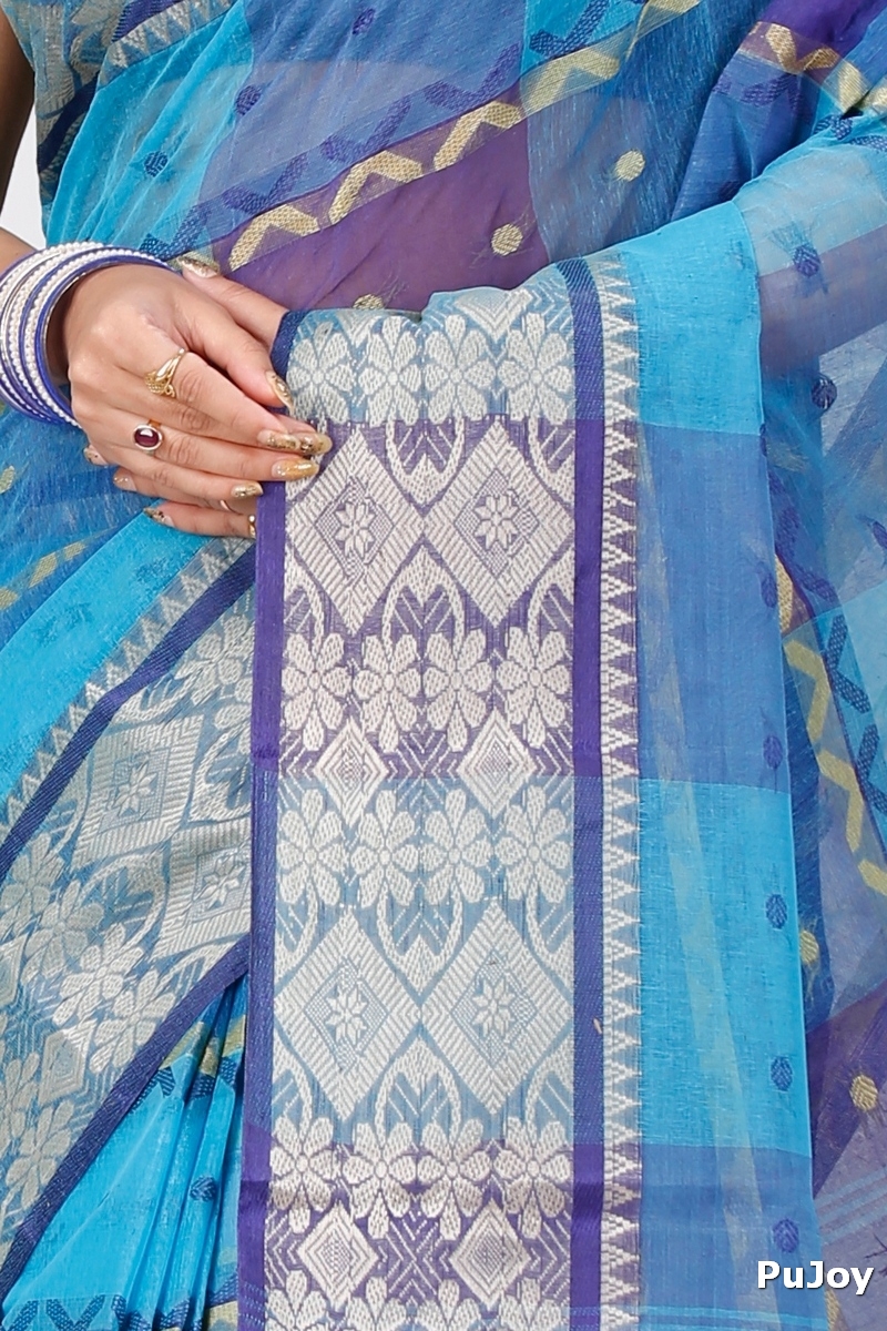 Blue Pure Cotton SonaJhuri Desiging Tant Saree (114)