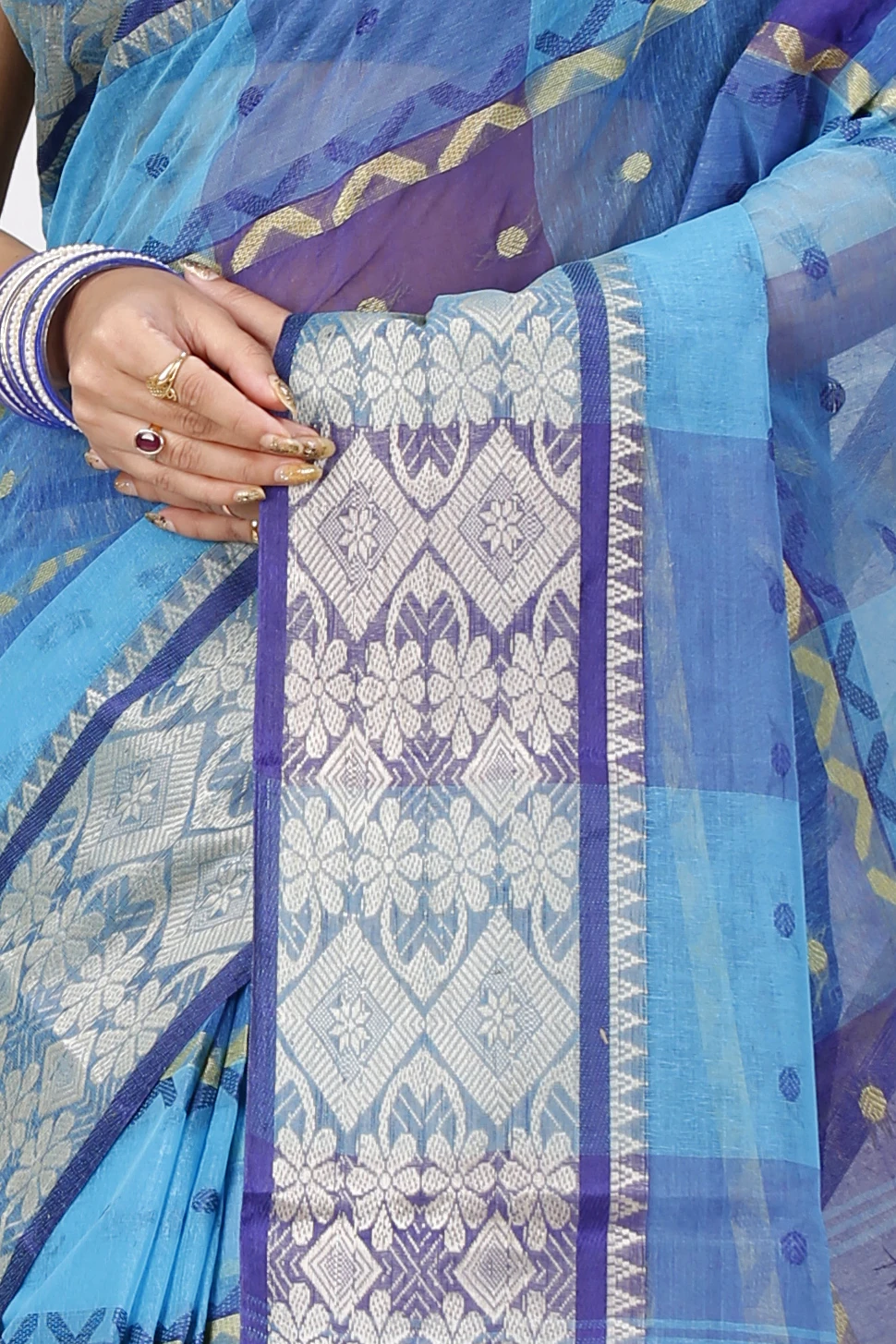 Blue Pure Cotton SonaJhuri Desiging Tant Saree (114)