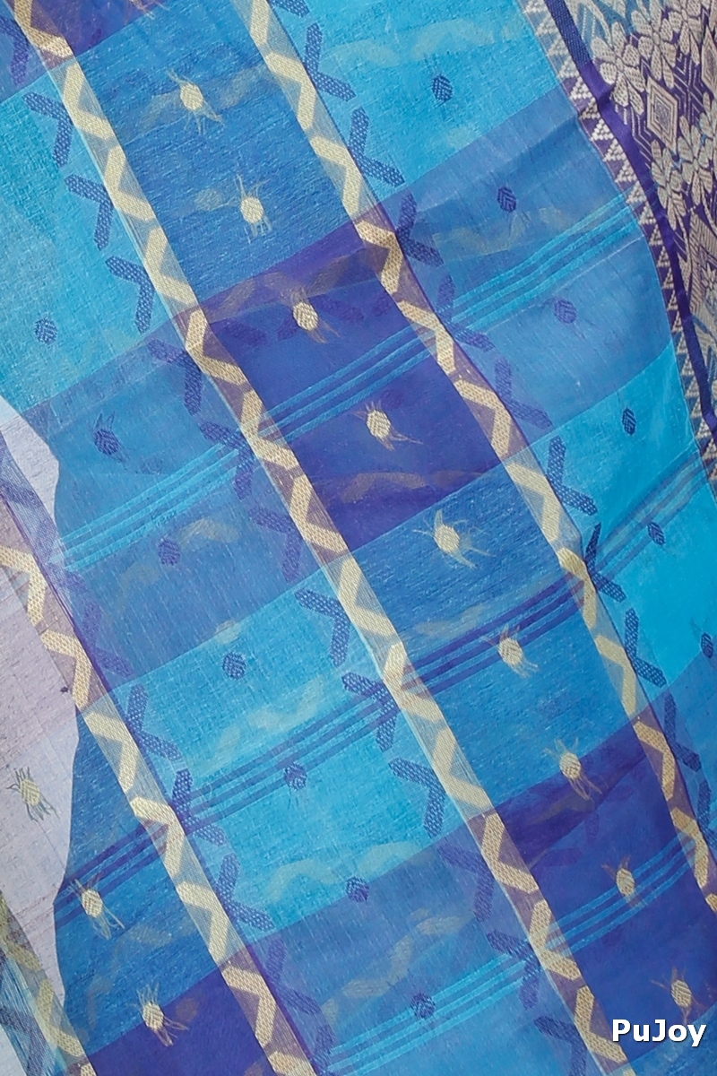 Blue Pure Cotton SonaJhuri Desiging Tant Saree (114)