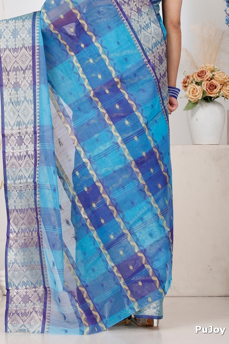 Blue Pure Cotton SonaJhuri Desiging Tant Saree (114)