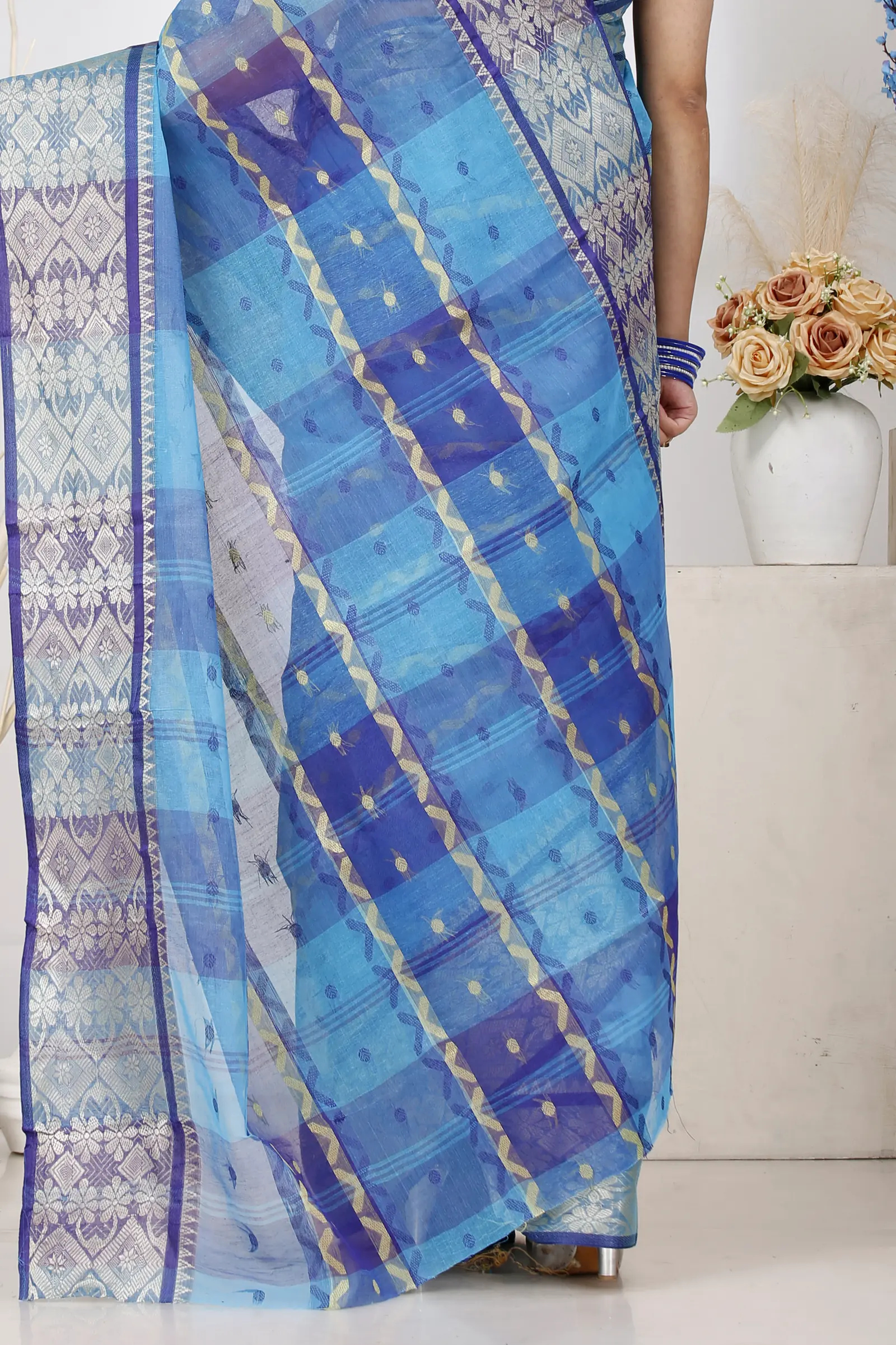 Blue Pure Cotton SonaJhuri Desiging Tant Saree (114)