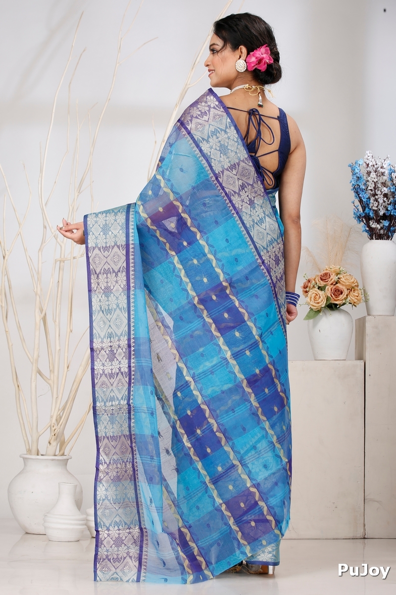 Blue Pure Cotton SonaJhuri Desiging Tant Saree (114)