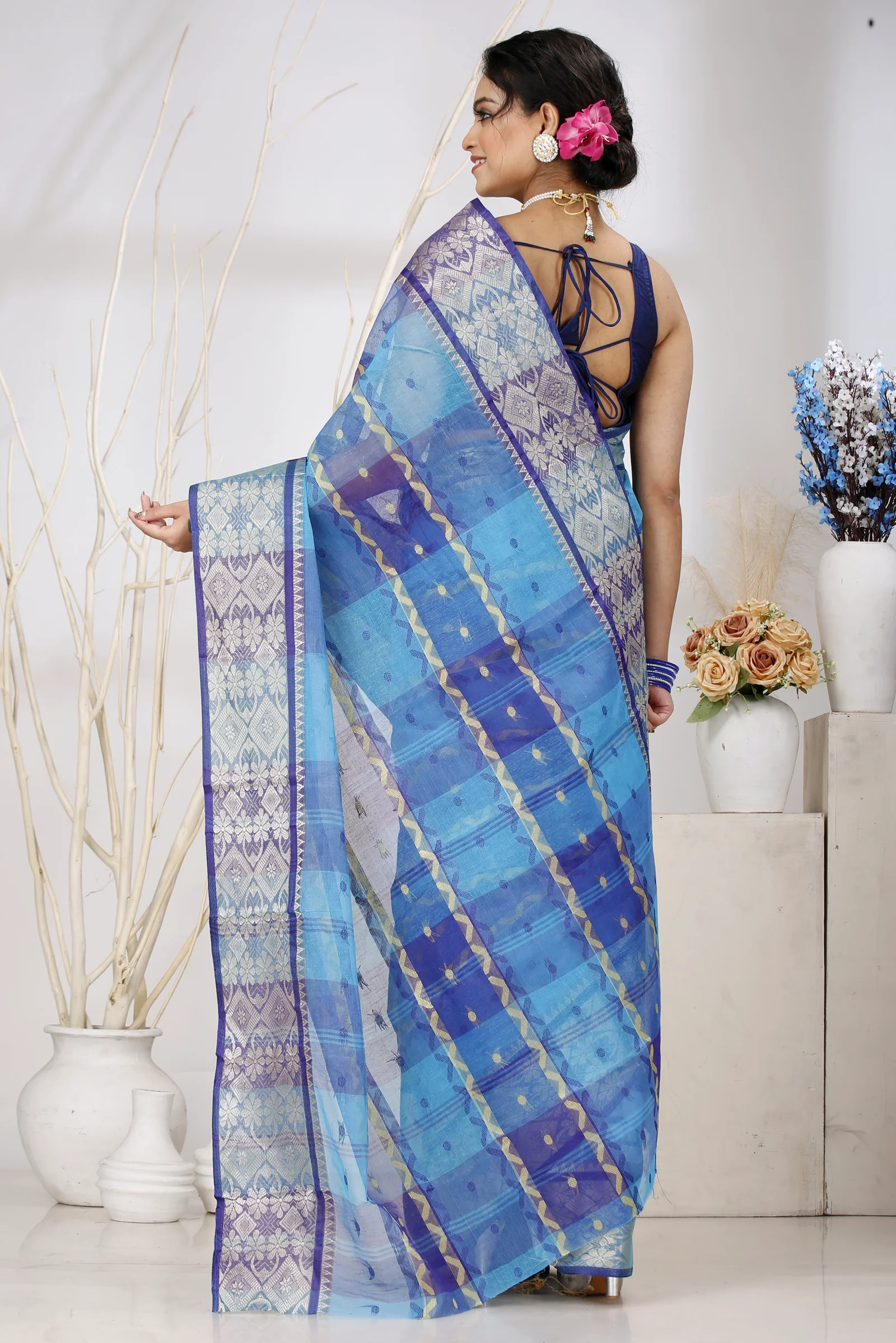Blue Pure Cotton SonaJhuri Desiging Tant Saree (114)