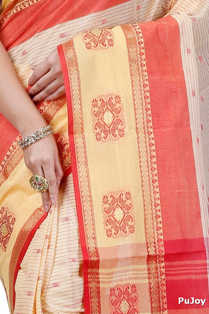 Red Yellow Pure Cotton Uma Tant Saree (1142)