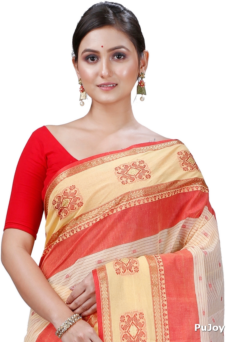 Red Yellow Pure Cotton Uma Tant Saree (1142)