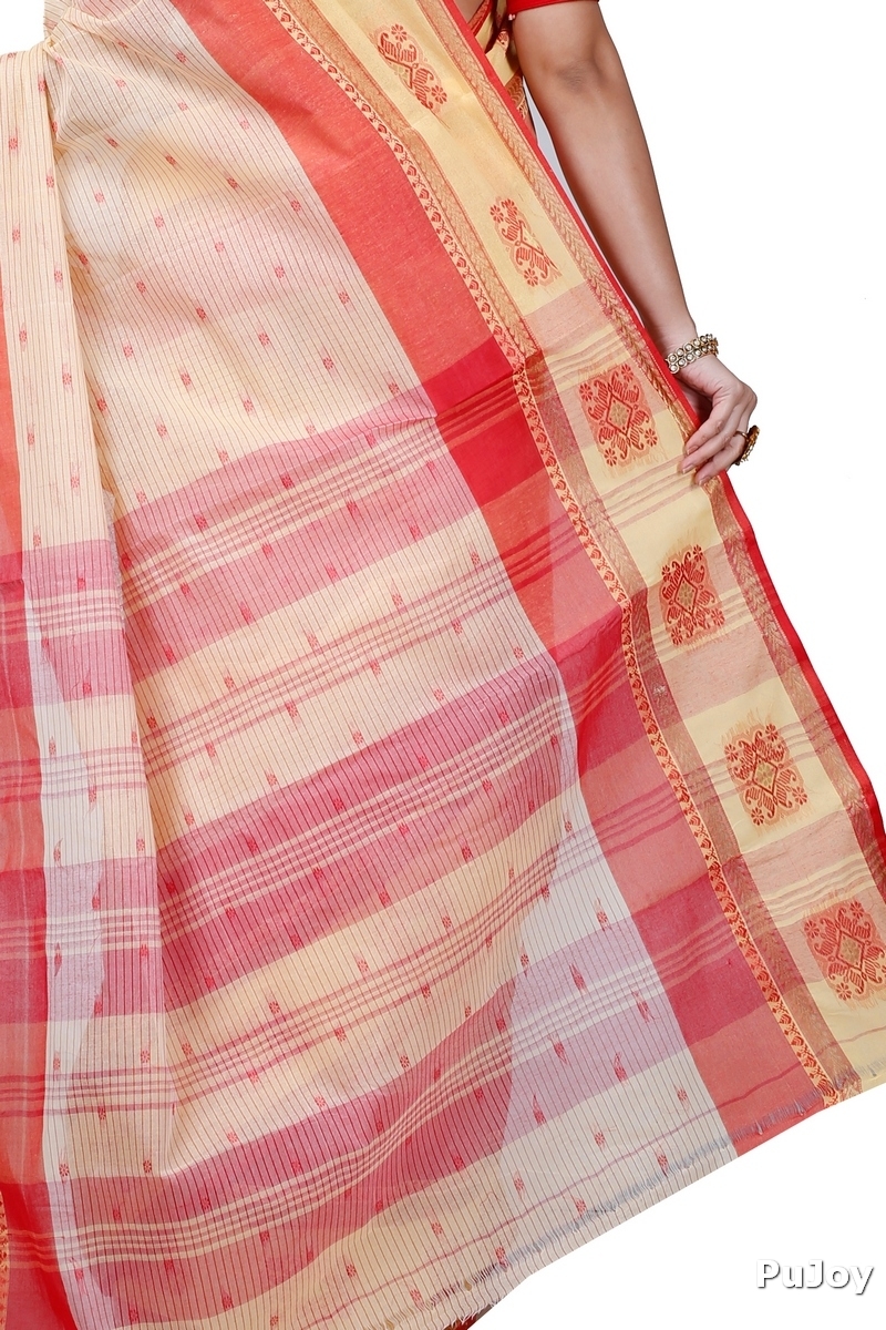 Red Yellow Pure Cotton Uma Tant Saree (1142)