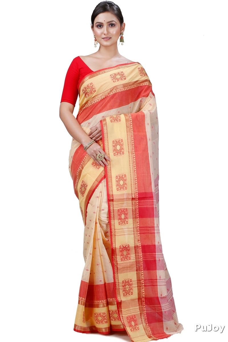 Red Yellow Pure Cotton Uma Tant Saree (1142)