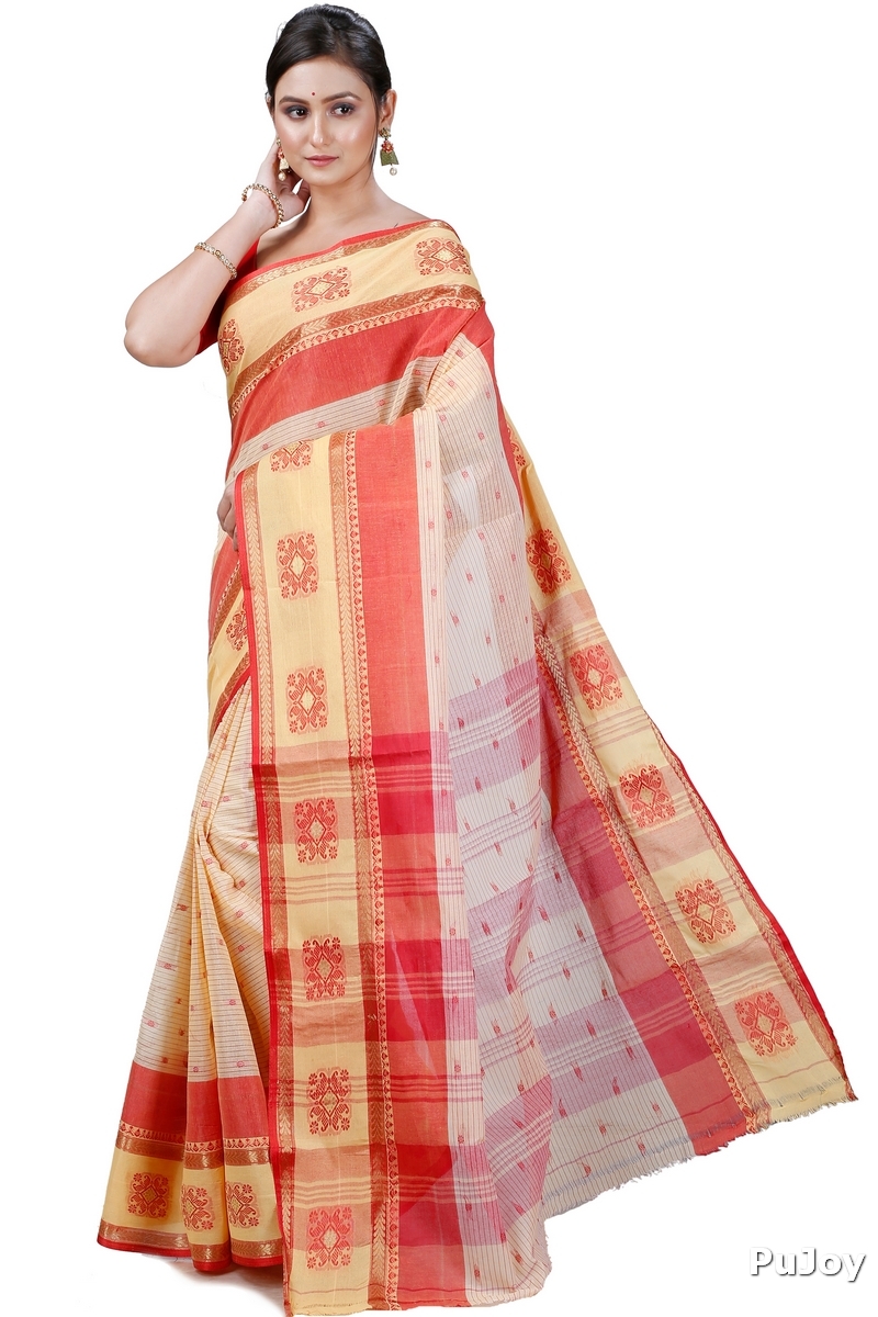 Red Yellow Pure Cotton Uma Tant Saree (1142)