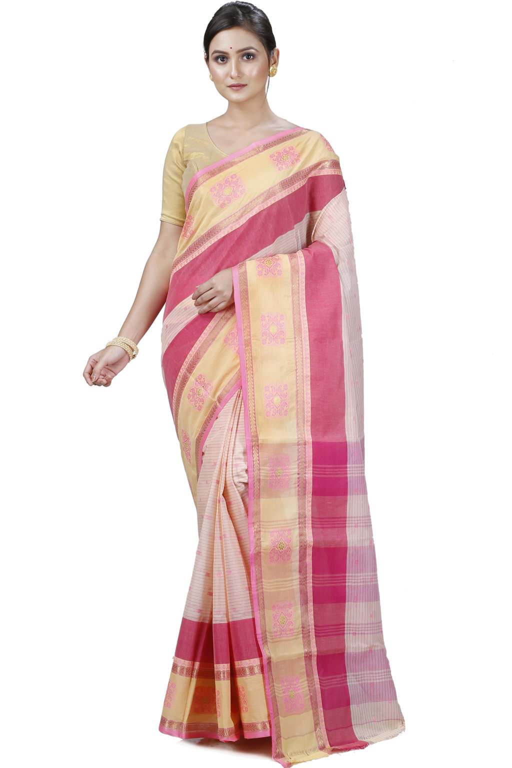 Red Pure Cotton Uma Tant Saree (1143)