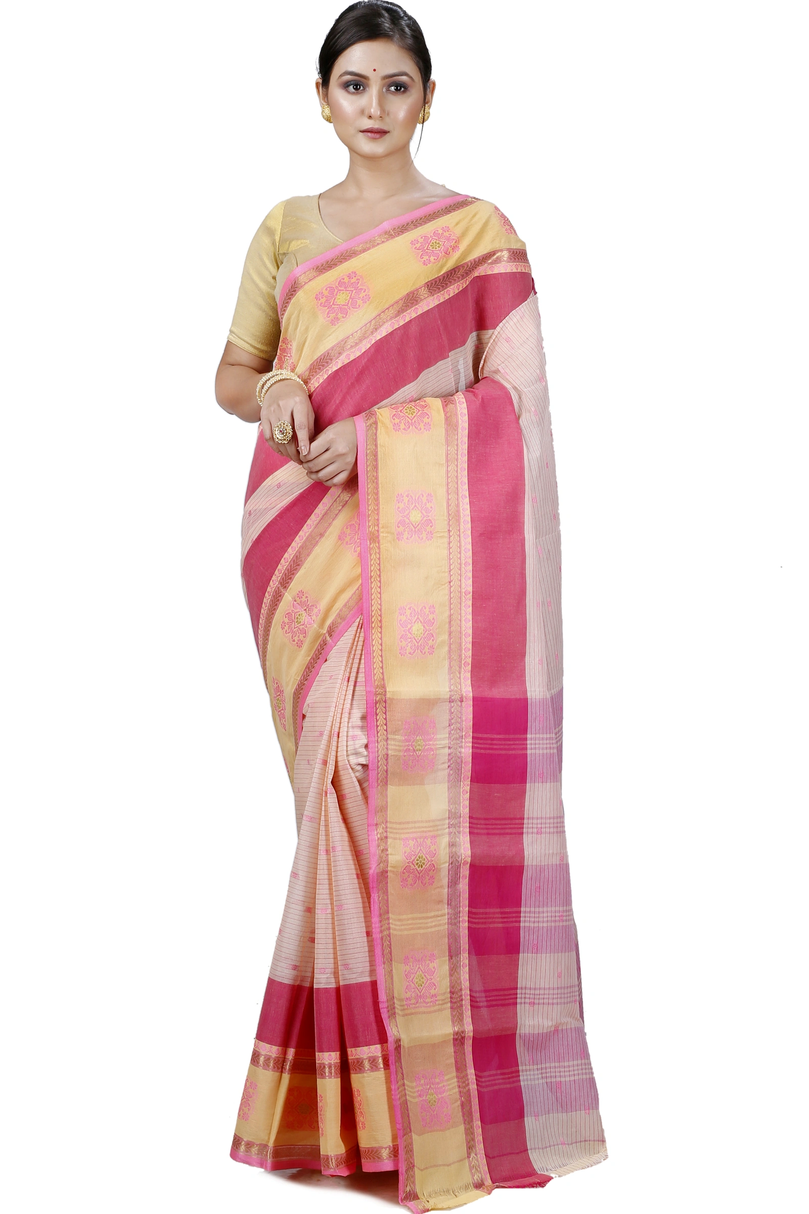Red Pure Cotton Uma Tant Saree (1143)