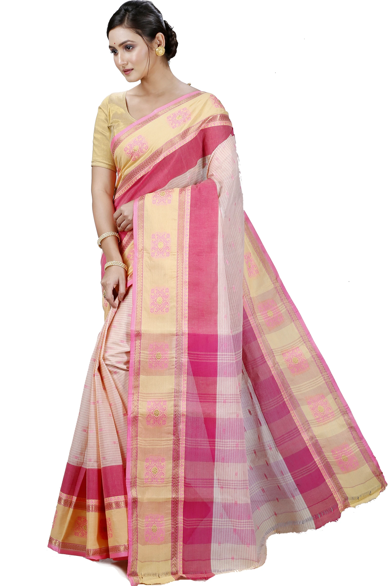Red Pure Cotton Uma Tant Saree (1143)