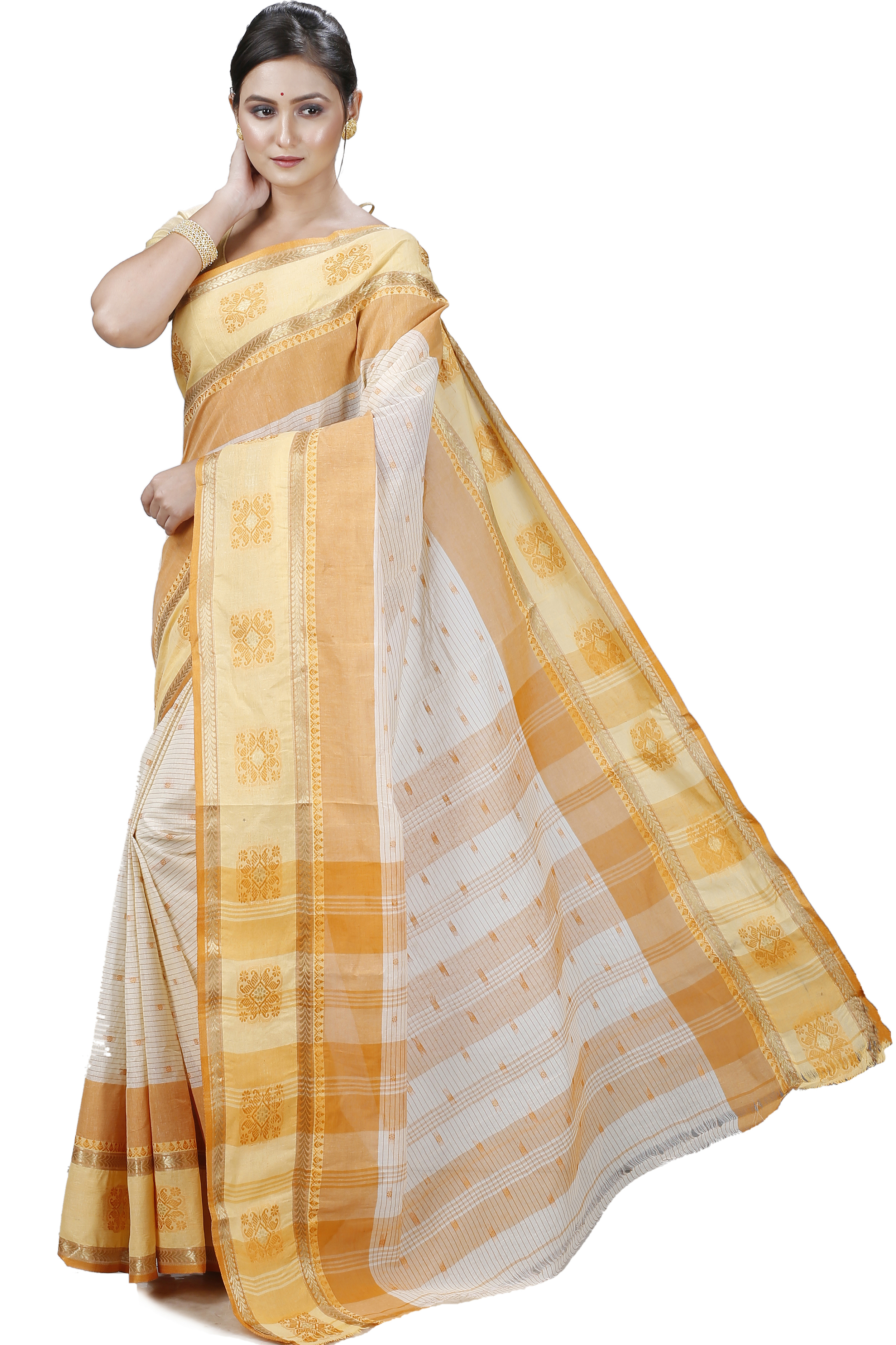 Yellow Pure Cotton Uma Tant Saree (1144)