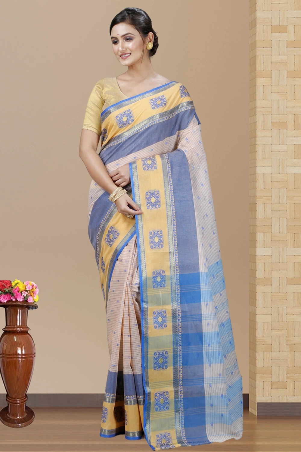 Off-White Pure Cotton Uma Tant Saree (1146)