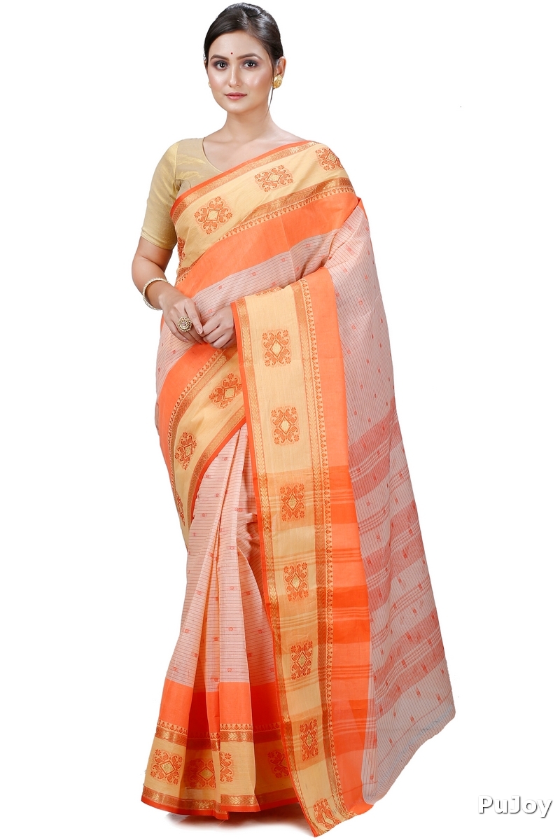 Orange Pure Cotton Uma Tant Saree (1147)