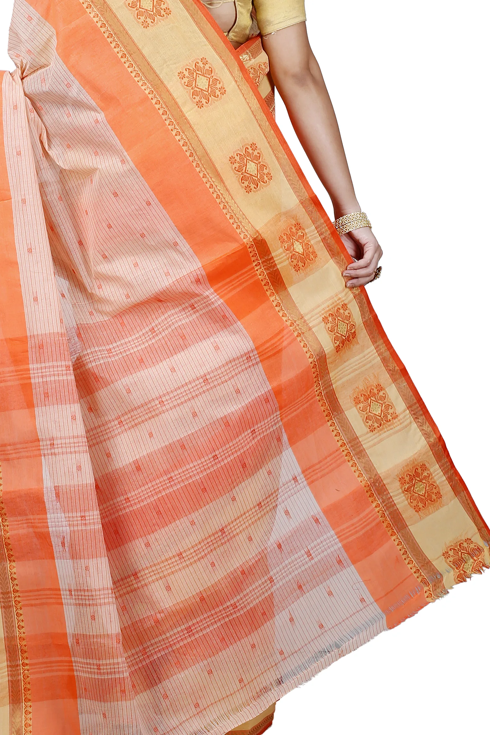 Orange Pure Cotton Uma Tant Saree (1147)
