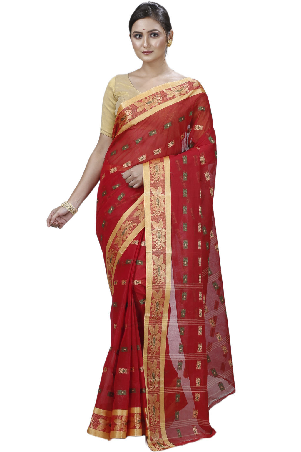 Red Pure Cotton Udaya Tant Saree (1148)