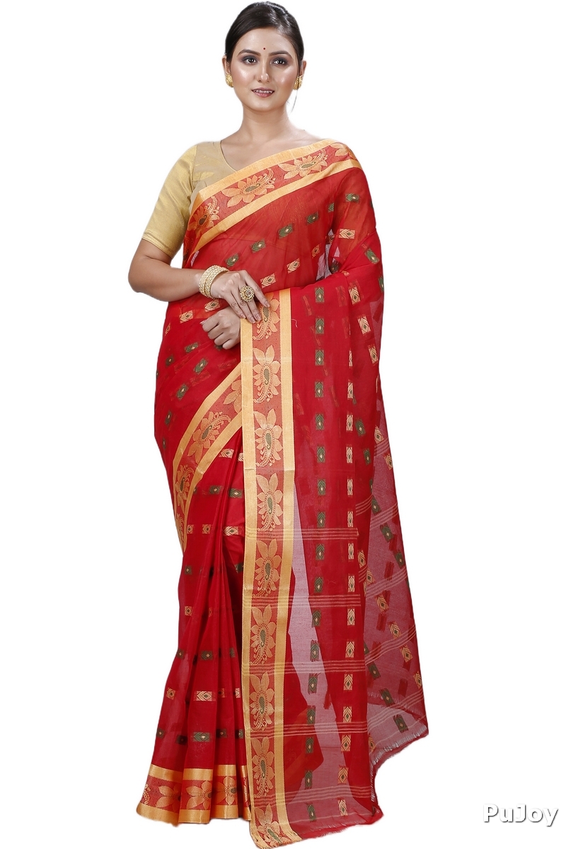 Red Pure Cotton Udaya Tant Saree (1148)
