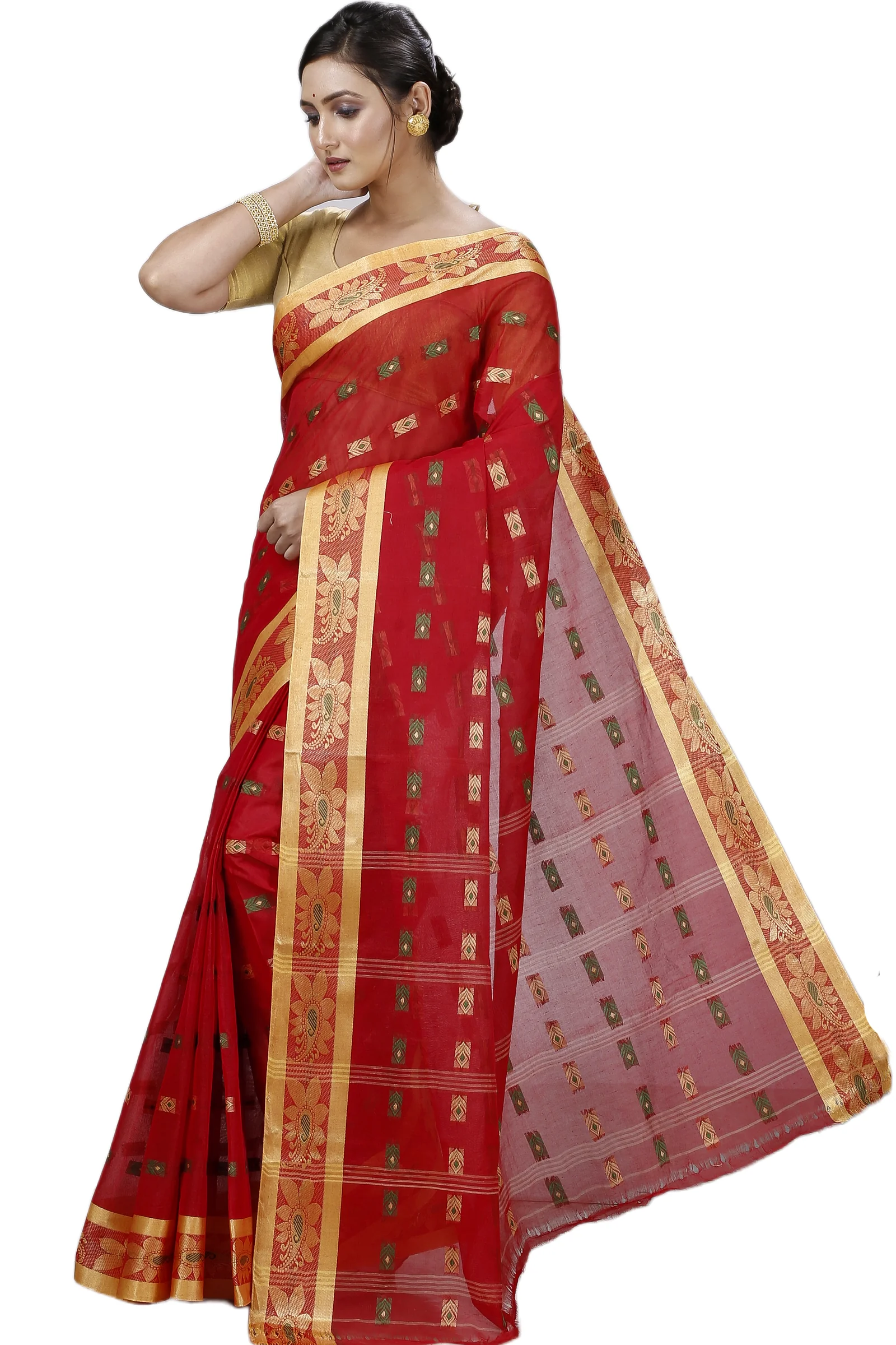 Red Pure Cotton Udaya Tant Saree (1148)