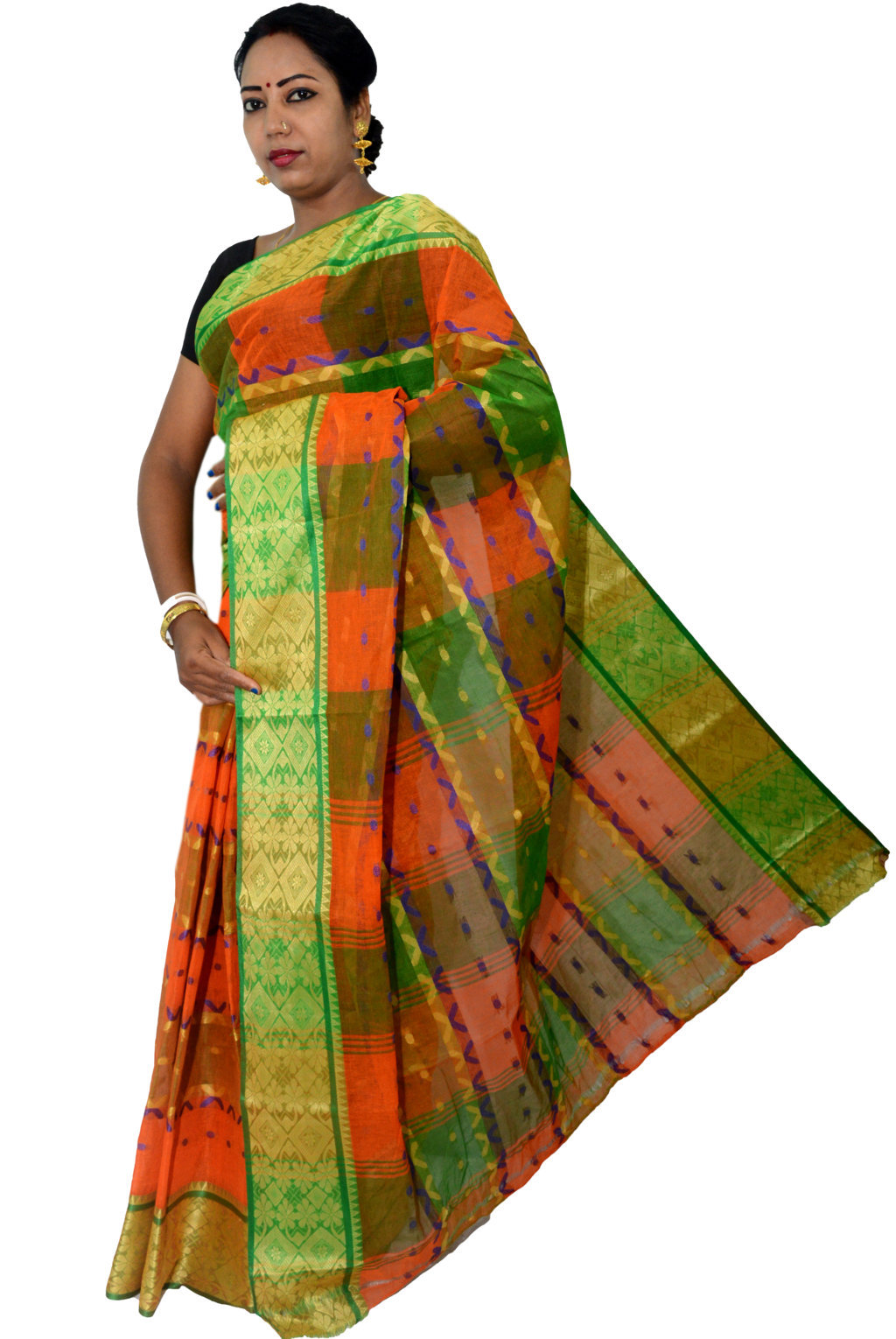 Orange Pure Cotton SonaJhuri Desiging Tant Saree (115)